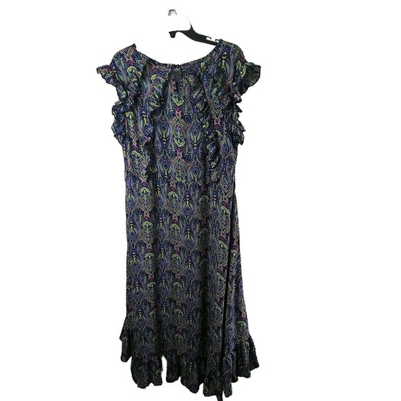 Reborn Blue Semi Sheer Paisley Plunge Ruffle Cap Sleeve Dress. Size XL - Picture 11 of 11